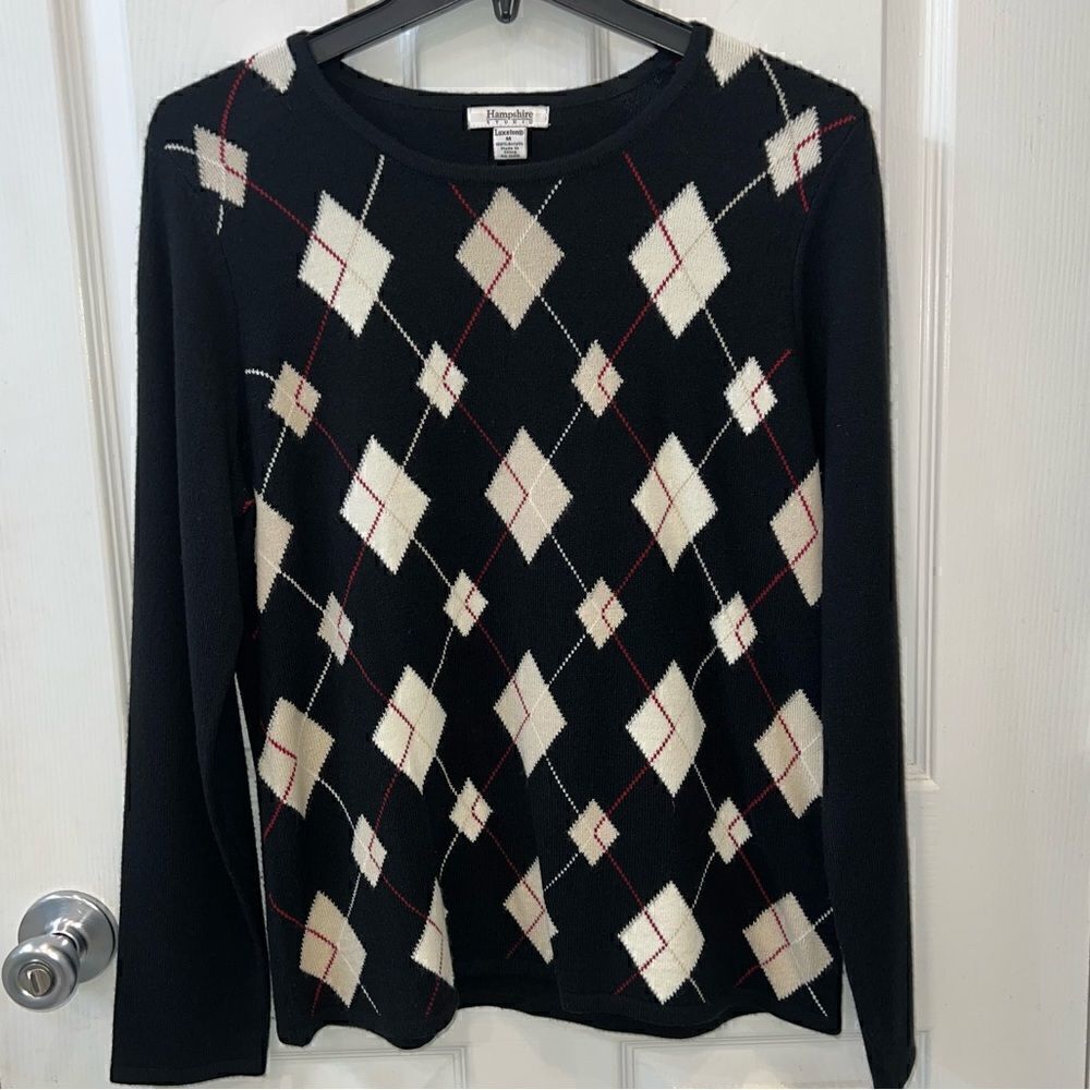 Vintage Hampshire Studio Luxelon Navy and cream Argyle sweater